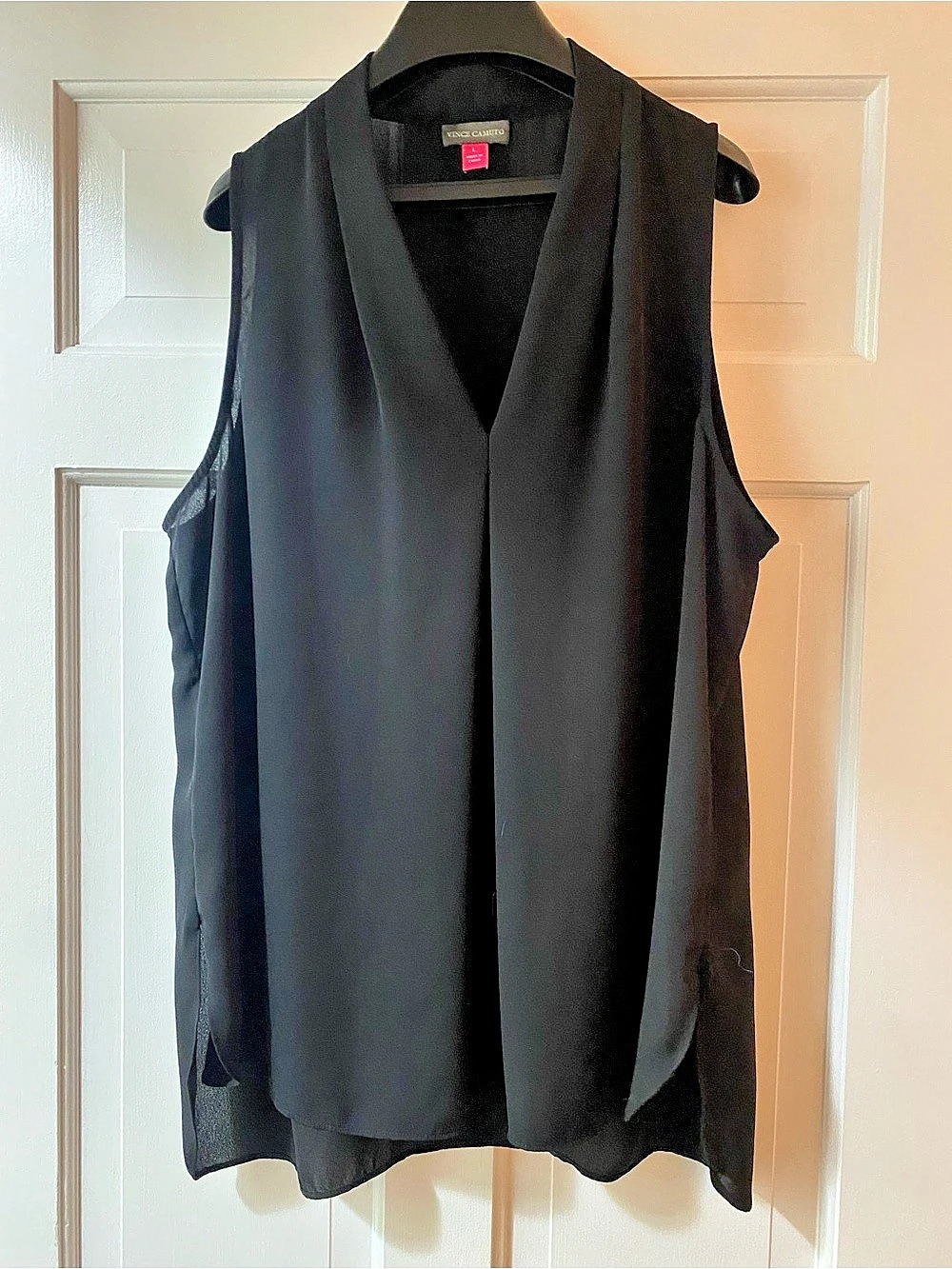 Vince Camuto Pleat Front Chiffon V-Neck Blouse, Black